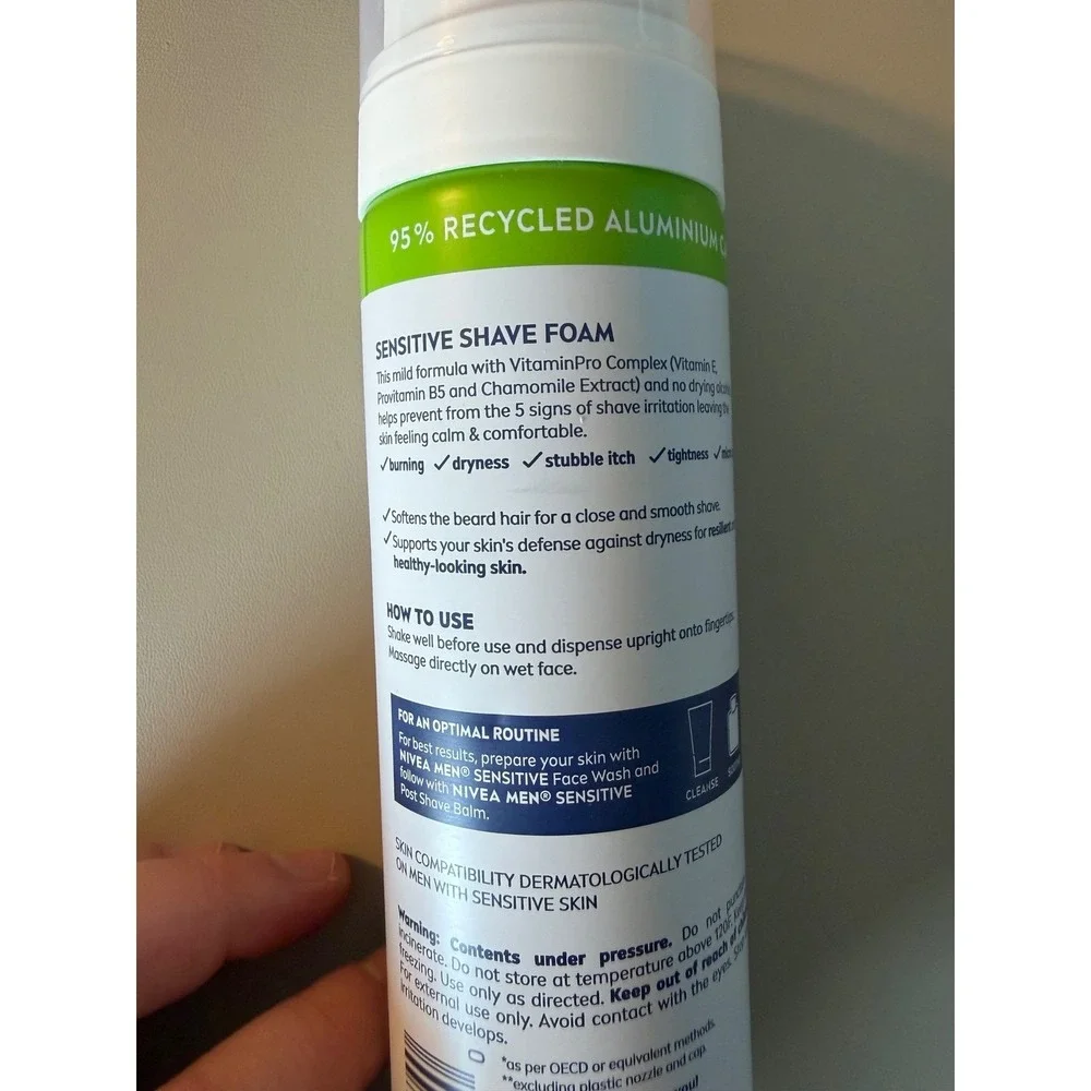 Nivea Men Sensitive Shave Foam 7oz VitaminPro Complex Alcohol Free Made in Italy